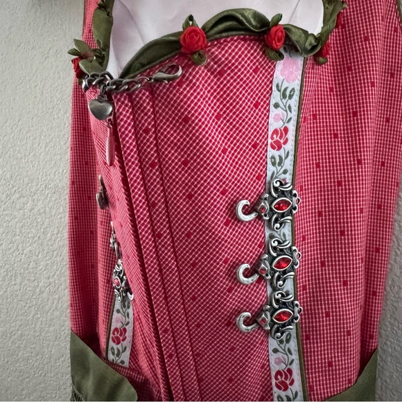 Krüger Dirndl Dress US XS EU 34 Red Green German Oktoberfest Alpine Trachten - Picture 6 of 12
